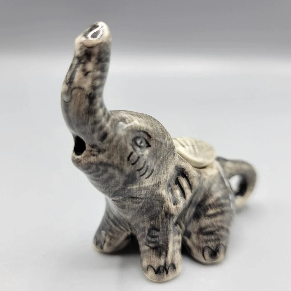 Miniature Ceramic Elephant Figurine With Lid Home Shelf Decor 2.25